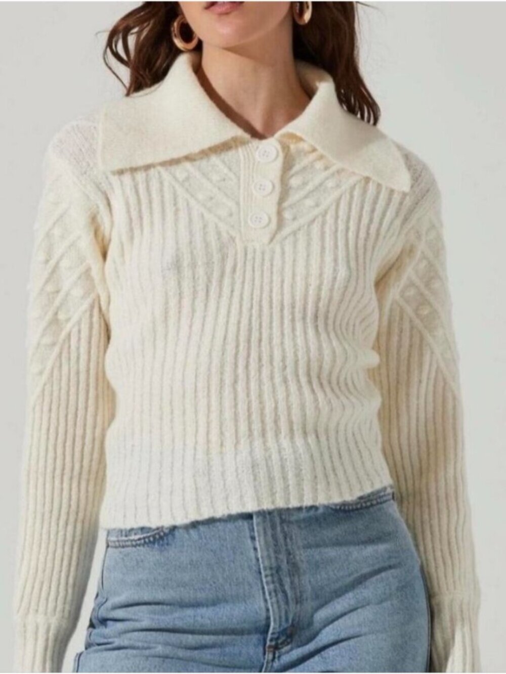 ASTR The Label | Button Polo Sweater Cream Sz M
